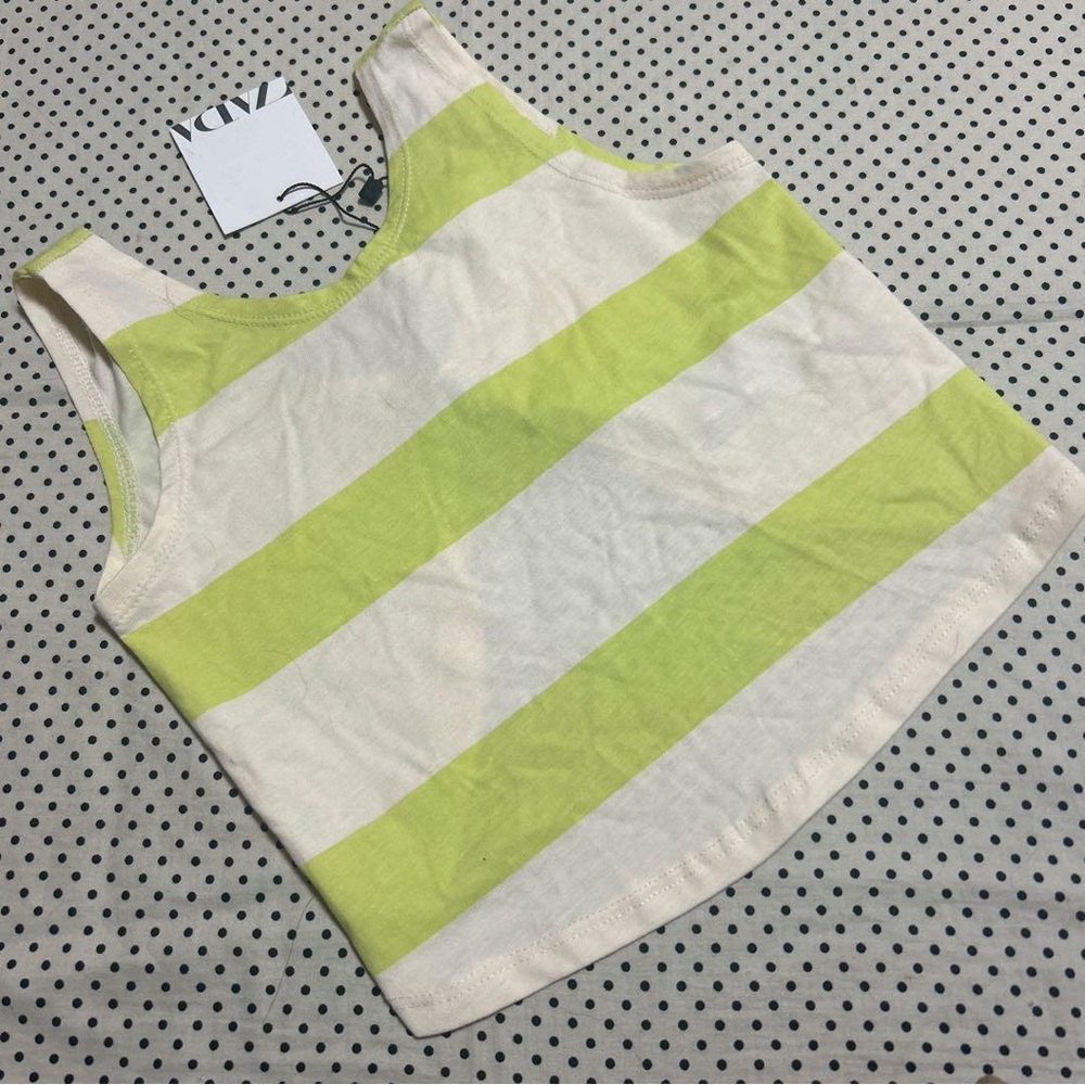Zara Striped Lime and Cream girls a sz 10 Tank Top-NWT